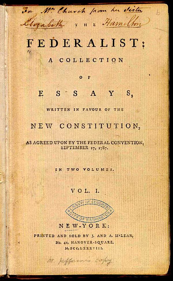 Title page of the 1788 first edition of The Federalist