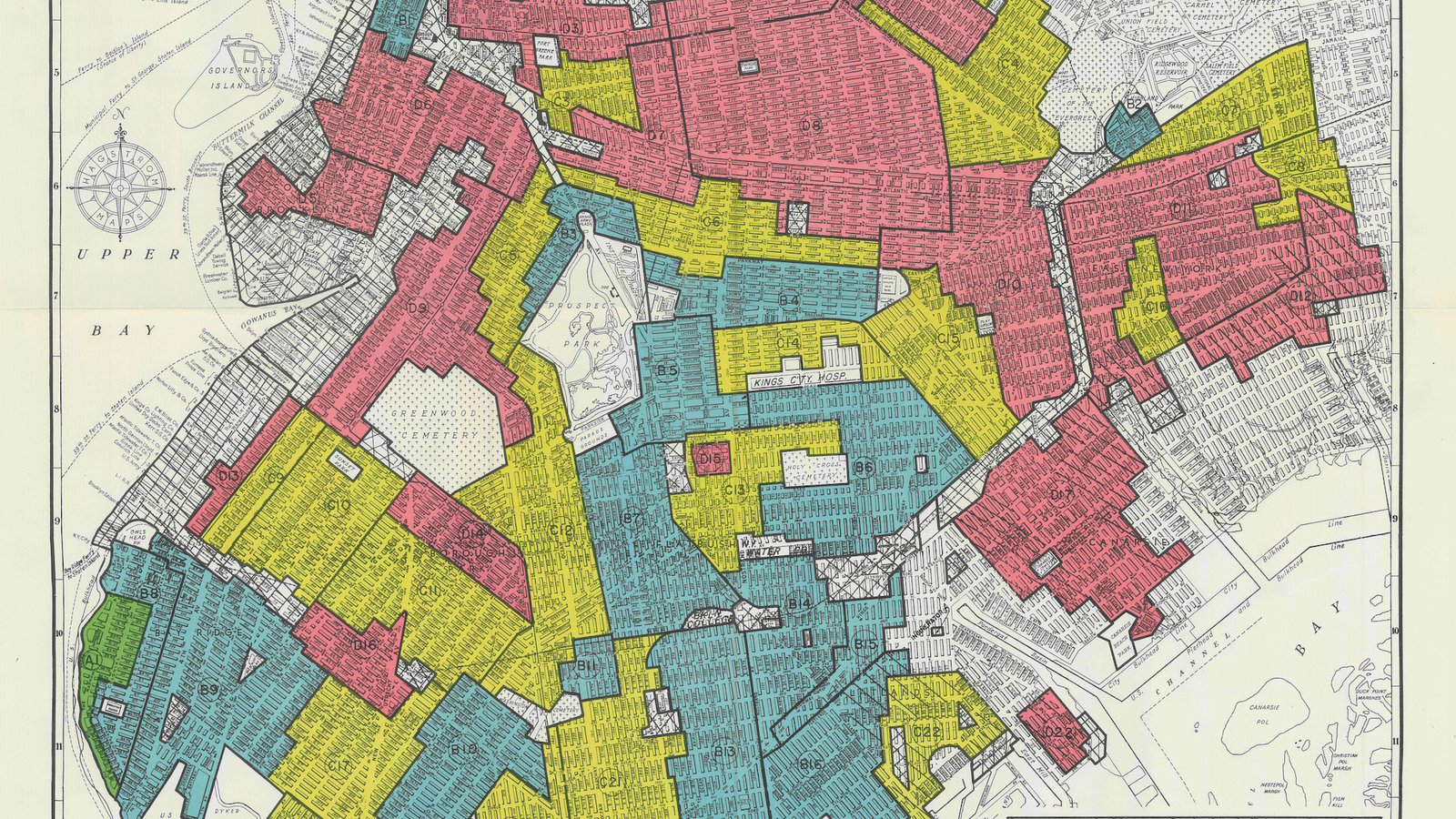 A 1938 HOLC redlining map of Brooklyn